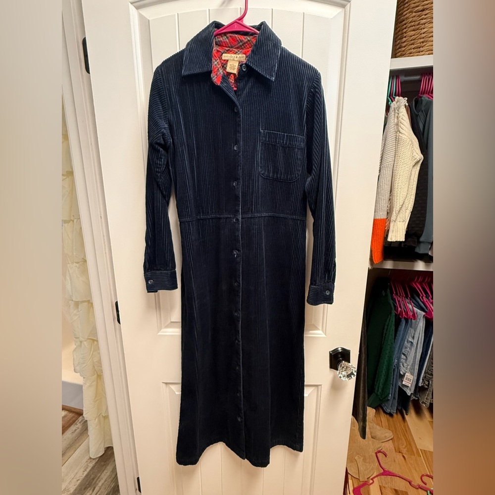 Vintage Mountain Lake Blue Corduroy Prairie Long Sleeve Dress Size 6 Like New